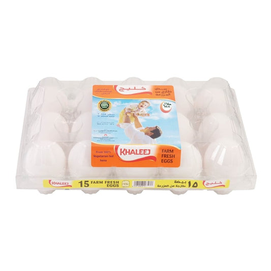 Khaleej Farm Fresh Large White Eggs 15 PCS