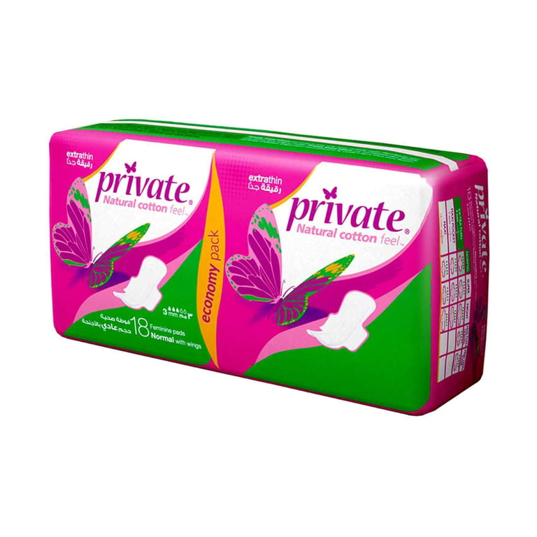 Private Extra Thin Normal Sanitary Pads With Wings White 18 Pads