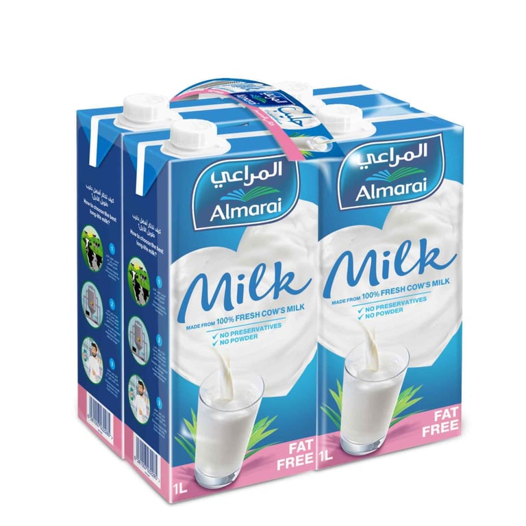 Almarai UHT Fat Free Milk 1L Pack of 4