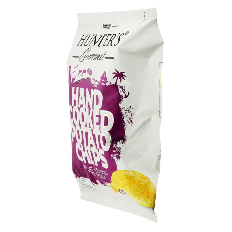 Hunters Gourmet Sea Salt And Crushed Black Pepper Hand Cooked Potato Chips 125g