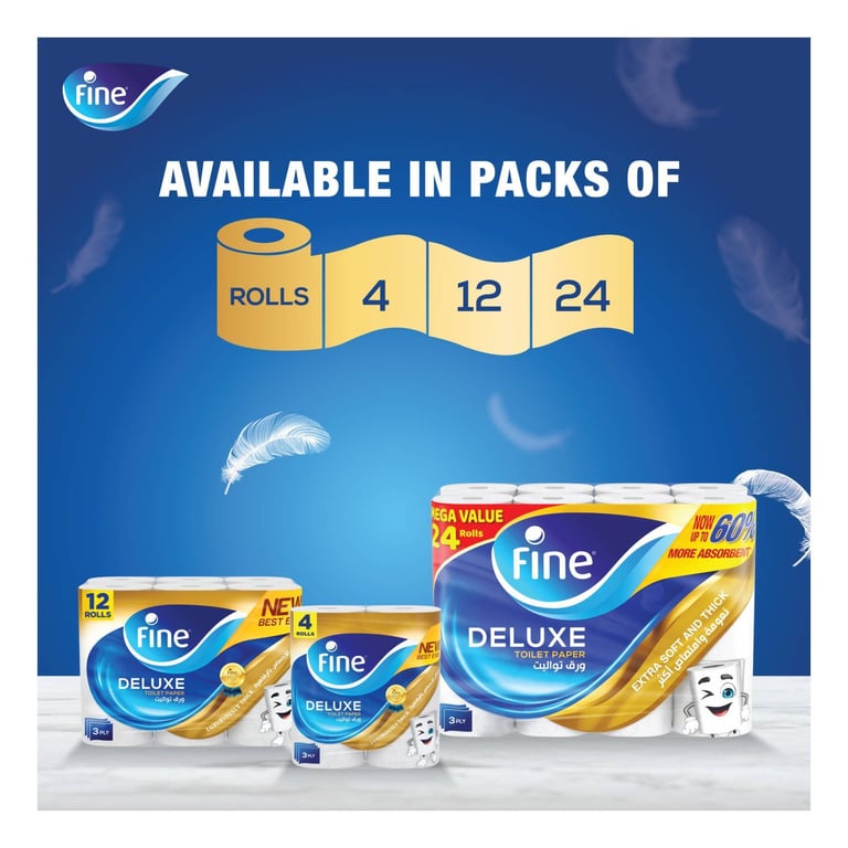 Fine Deluxe Toilet Paper 3 Ply 12 Rolls