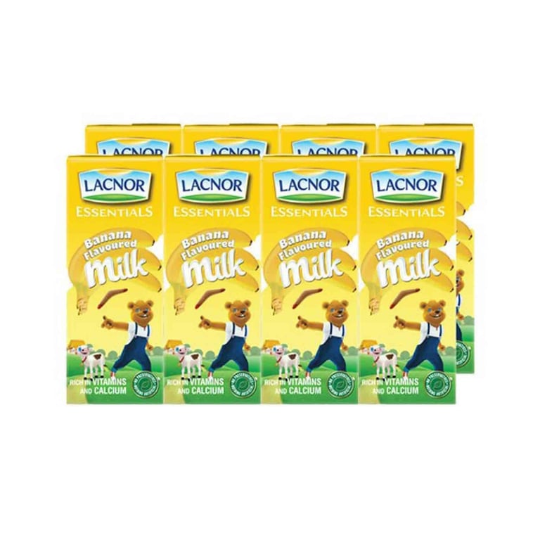 Lacnor Essentials Banana Flavoured Milk 180ml Pack of 8