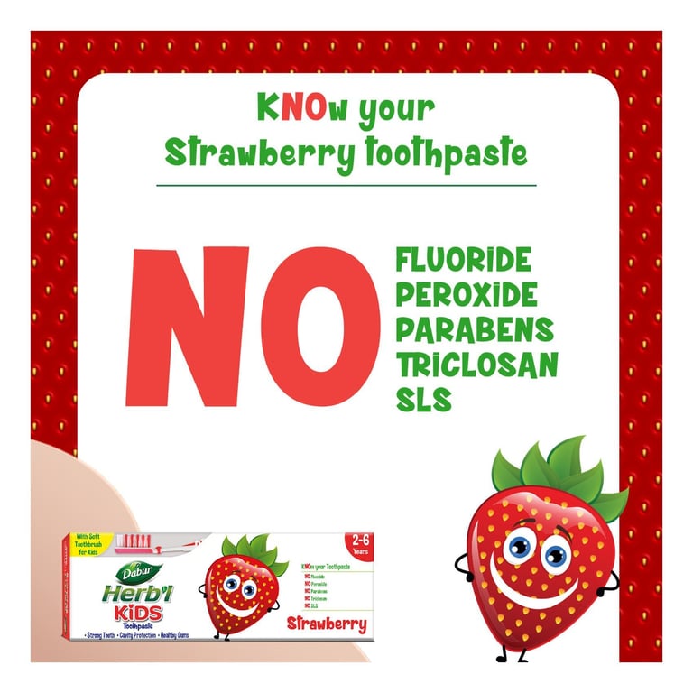 Dabur Herb&#39;l Kids Toothpaste Strawberry With Soft Toothbrush Multicolour 50g