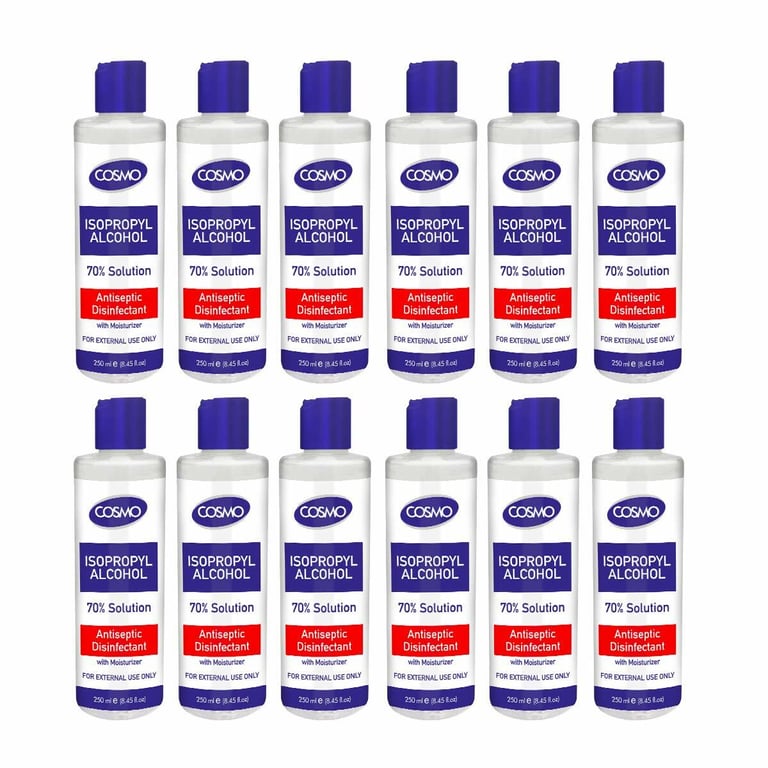 Cosmo Isopropyl Alcohol, 70% Solution Liquid - 250ml, Pack Of 12