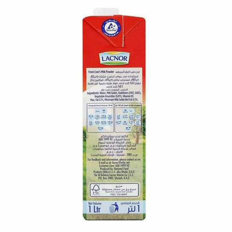 Lacnor Full Cream Milk 1L Pack of 4