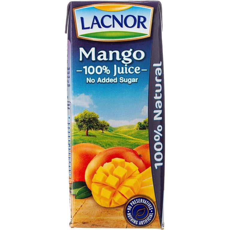 Lacnor Mango Juice No Added Sugar 180ml Pack of 8