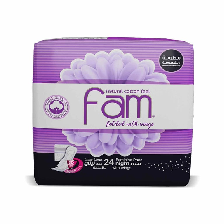 Fam Maxi Sanitary Pad Folded With Wings Night White 24 Pads