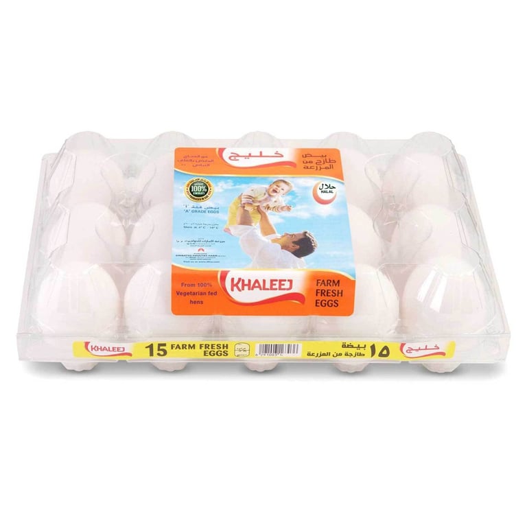 Khaleej Farm Fresh Large White Eggs 15 PCS