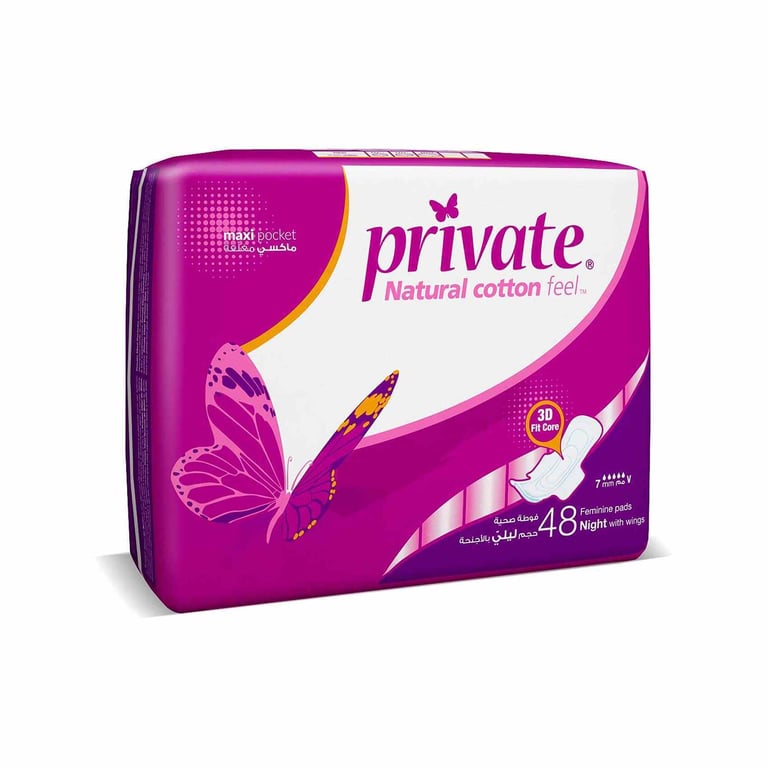 Private Maxi Pocket Night Sanitary Pads White 48 Pads