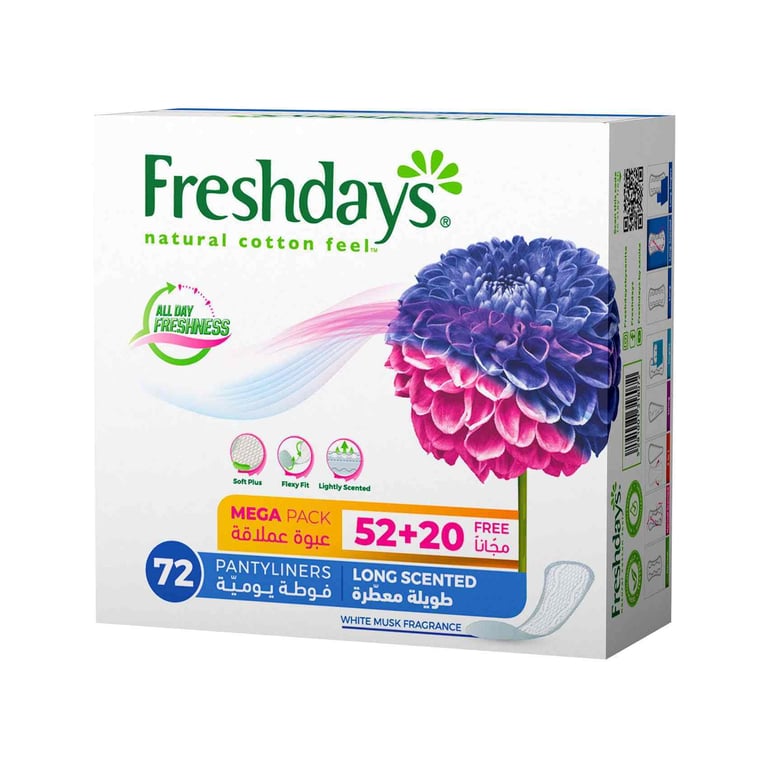 Freshdays Natural Cotton Feel Long Scented Pantyliners 72 Count