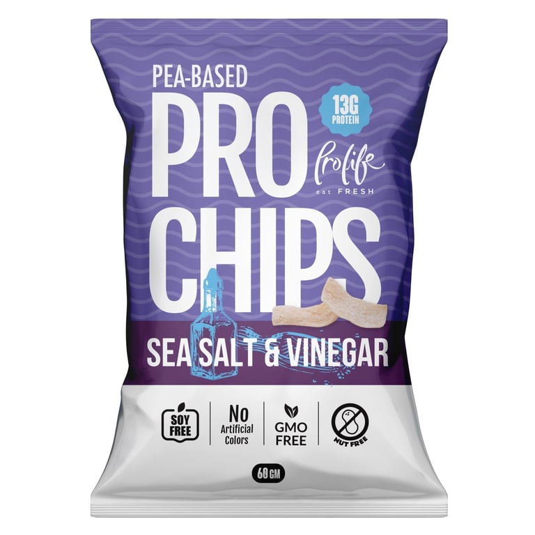 Prolife Pea-Based Sea Salt And Vinegar Flavoured Pro Chips 60g