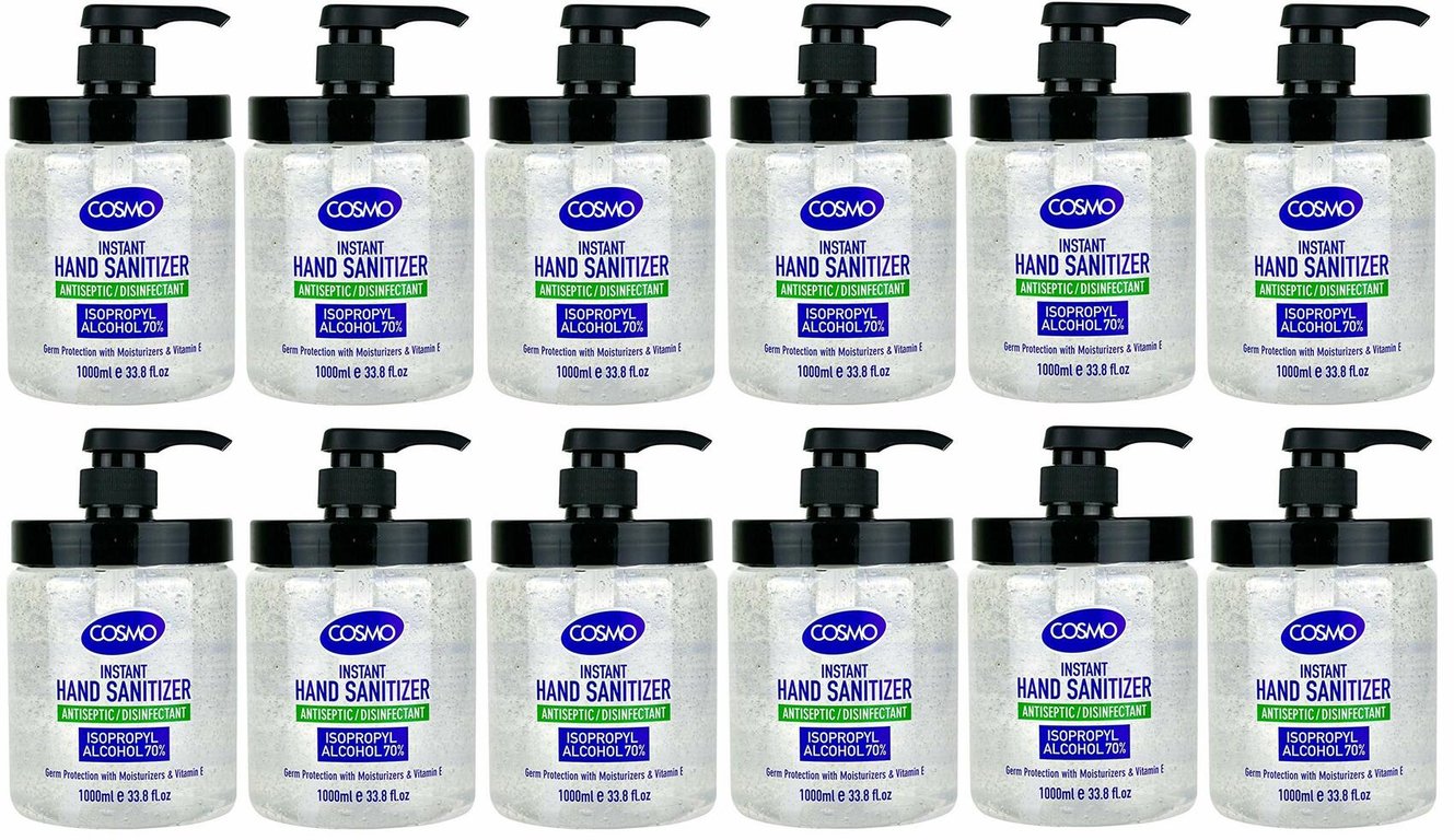 Cosmo Instant Hand Sanitizer Antiseptic/Disinfectant Gel - 1000ml, Pack Of 12