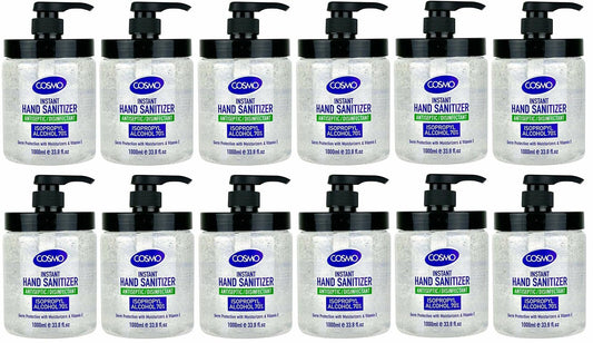 Cosmo Instant Hand Sanitizer Antiseptic/Disinfectant Gel - 1000ml, Pack Of 12