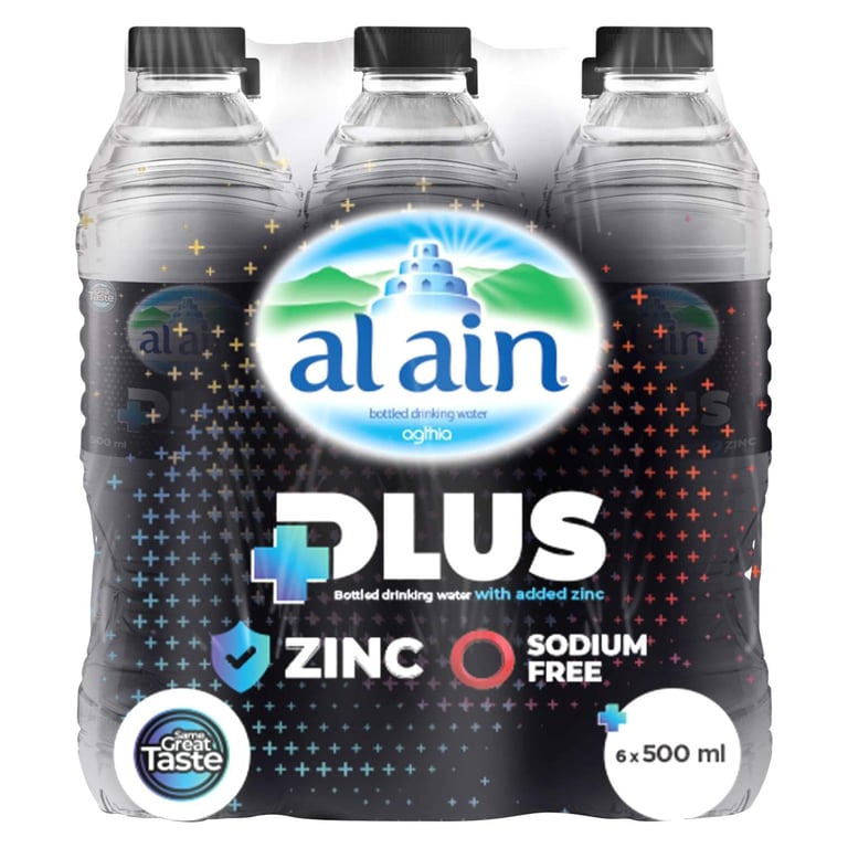 Al Ain Plus water Fortified with Zinc &amp; Zero Sodium 500ml Pack of 6